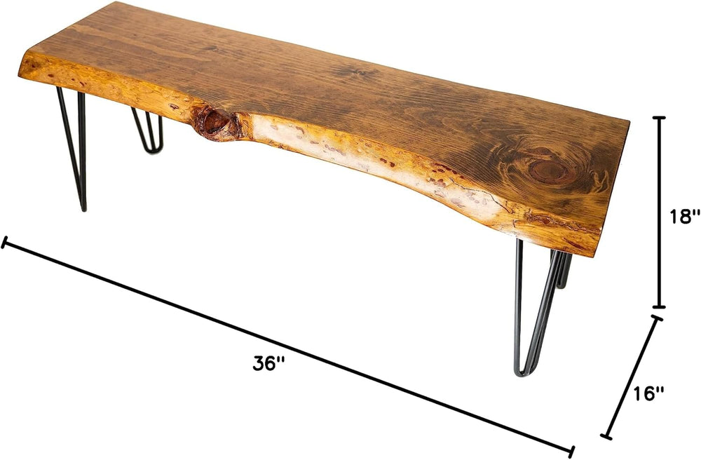 SRL Rustic Logwerks Hairpin Leg Wood Bench - Live Edge Small Bench for Home &...