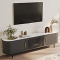 POVISON Fully-Assembled Sliding Tambour Door TV Stand, Mid Century Modern Sintered Stone TV Console, Wood Media Console for 75 Inch TV, Entertainment Center with Storage Cabinet(Black, 78.74")