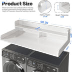 2-Tier Washer and Dryer Countertop with 2.75" H Guard,58" W x 28" D Laundry Countertop Cover with Non-Slip Pad,Large Space Laundry Topper for Folding Clothes Over Washer and Dryer-White