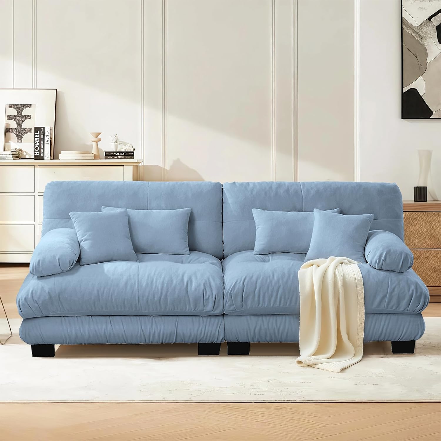 Modern Living Room Velvet Recliner Sofa, Loveseat Sofa for Apartment, Solid Wood Frame, Easy to Install (94.4 inch,Blue)