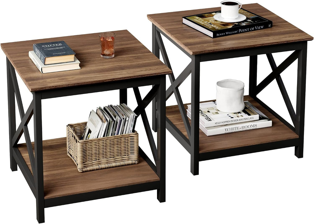ChooChoo End Tables Set of 2, 24 Inch End Table with 2-Tier Storage Shelf, Si...