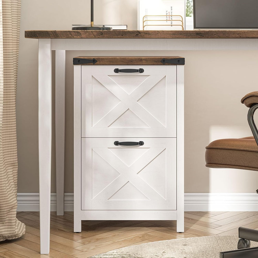 Farmhouse File Cabinet with 2 Drawers for Home Office, White and Brown | Hali...