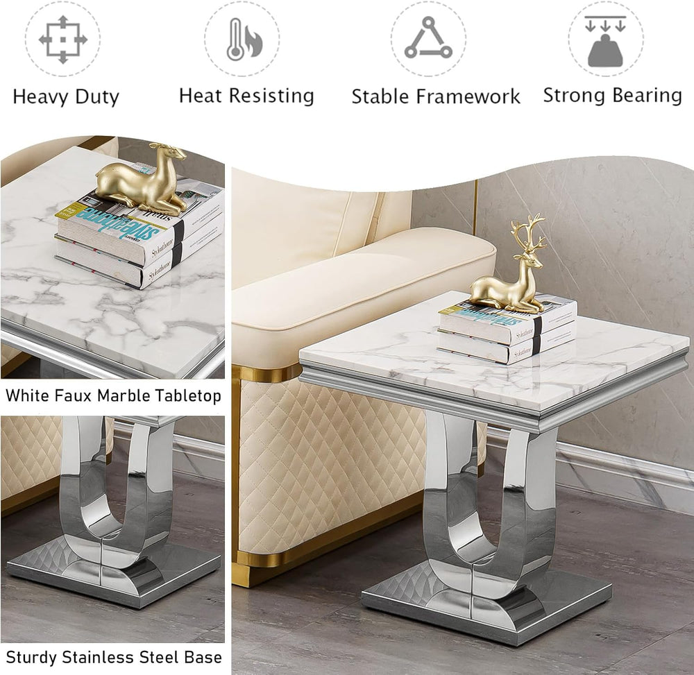 Modern Elegant 2-Piece Living Room Table Set with Faux Marble Top | Includes ...
