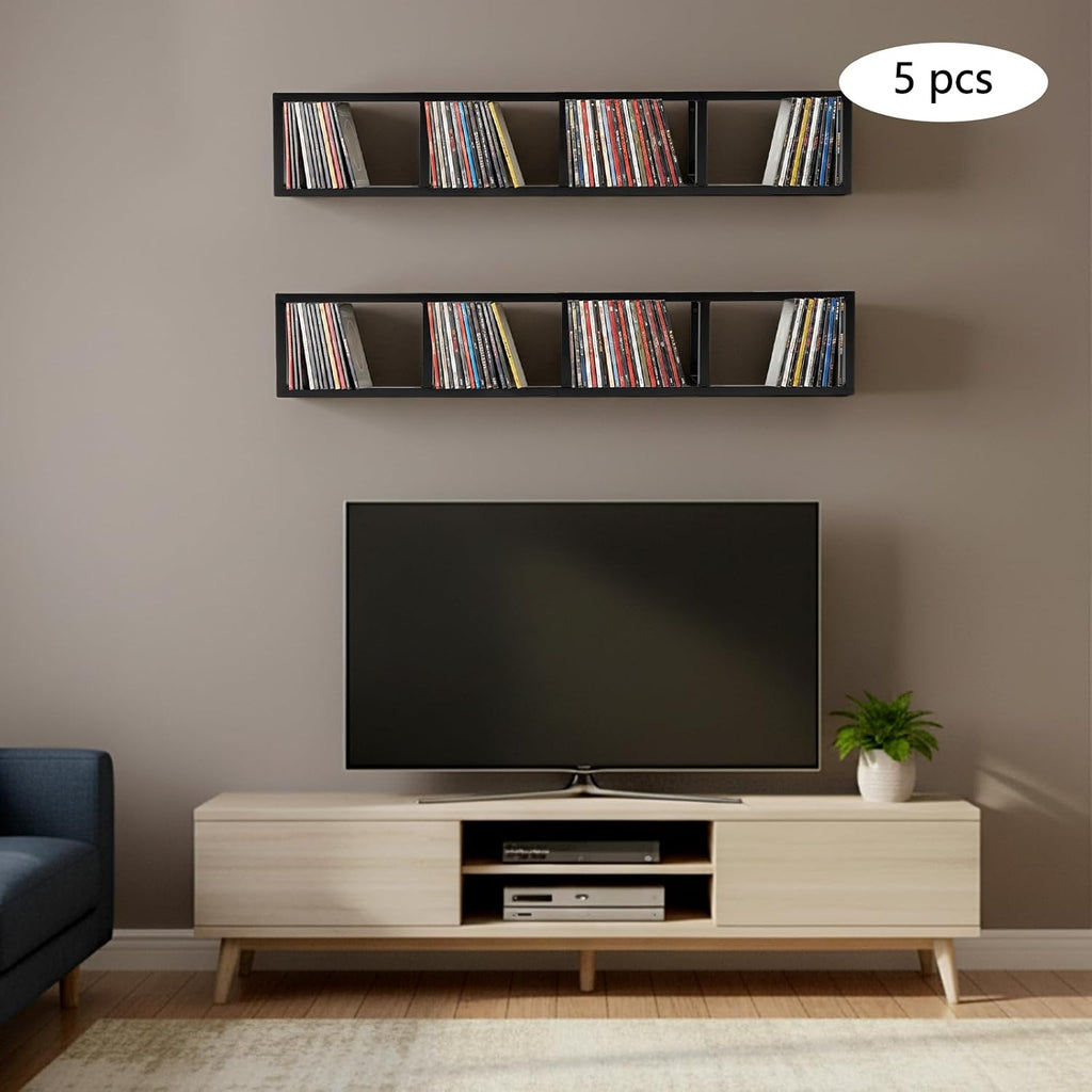 5PCS Wall Mount Media Storage Rack, 34 Inch CD DVD Cube Storage Media Shelf Video Game Organizer, CD Organizer Metal Shelf for House