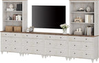 WAMPAT Entertainment Center with Bookshelves for TVs up to 75", Farmhouse Wall Unit TV Stand with Drawers, Media Console Table for Living Room, Bedroom & Home Theater, Rustic White