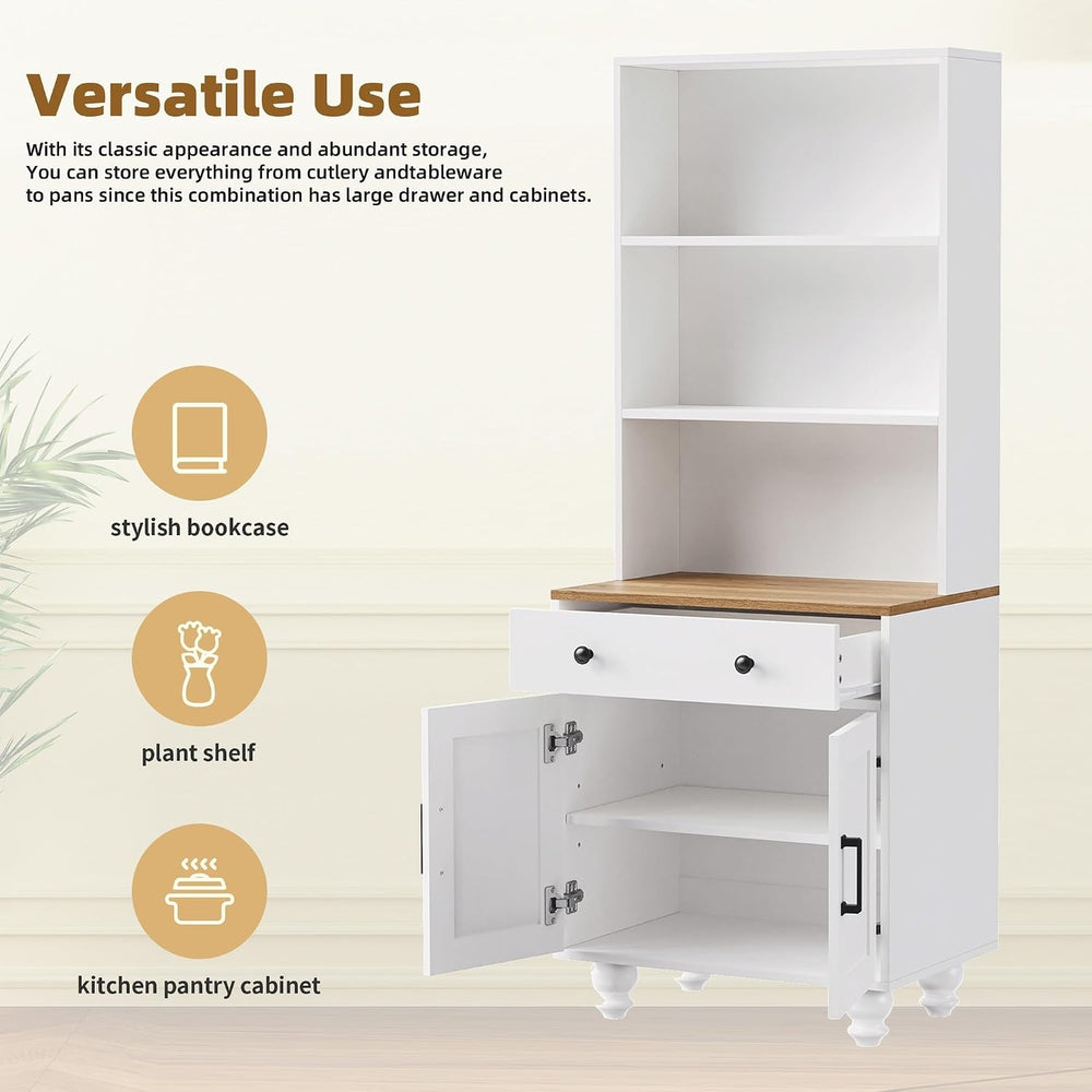 Farmhouse Storage Cabinet, Modern Kitchen Pantry Cabinet with Adjustable Shel...