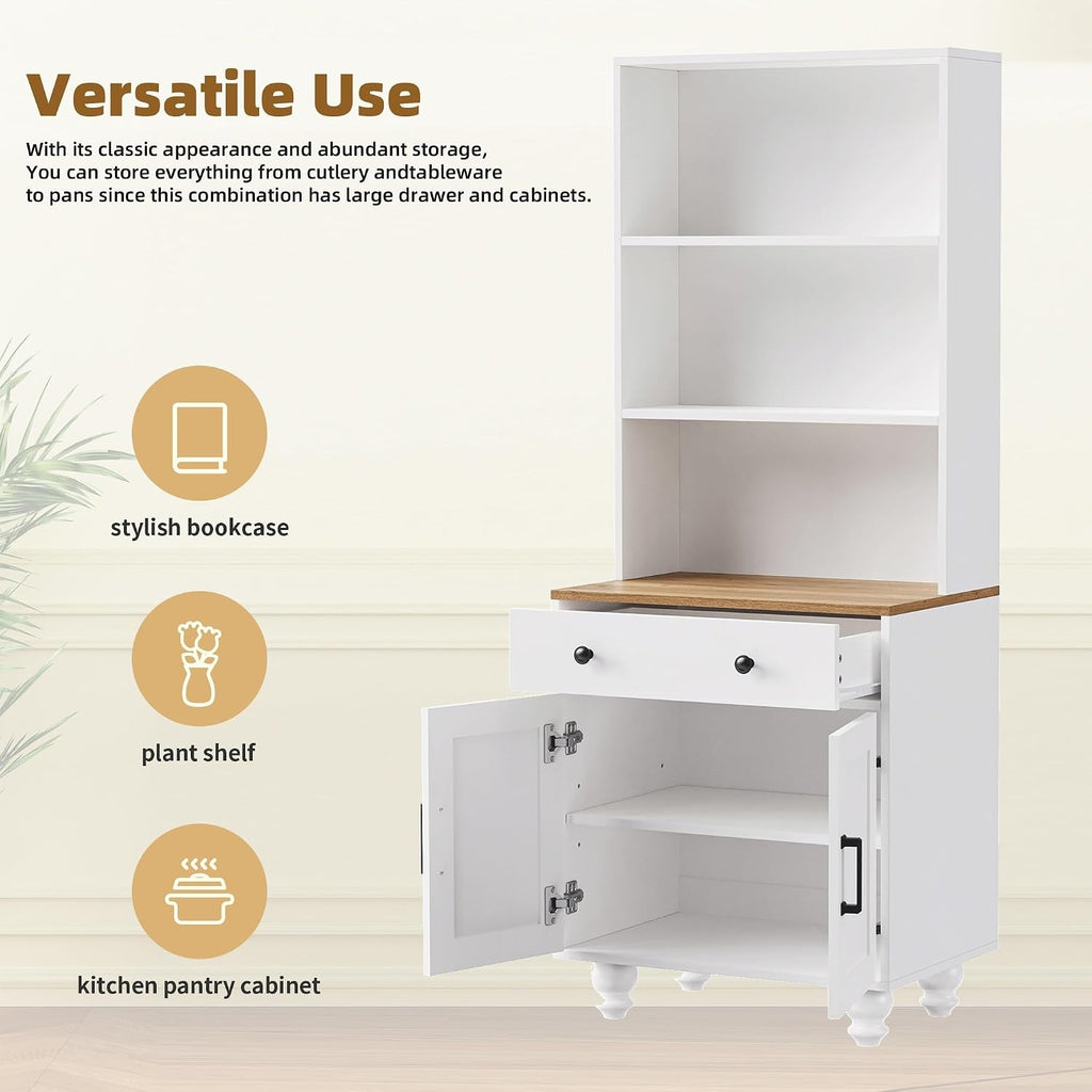 Farmhouse Storage Cabinet, Modern Kitchen Pantry Cabinet with Adjustable Shelves, 5 Tier Bookshelf for Living Room,for Kitchen Home