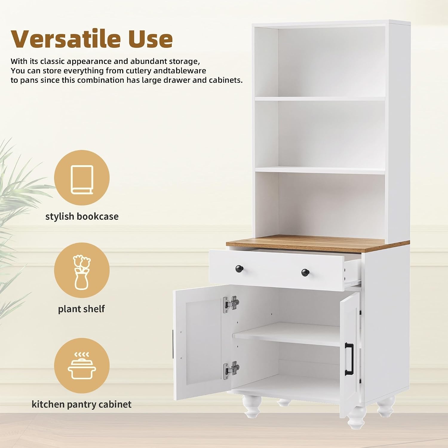 Farmhouse Storage Cabinet, Modern Kitchen Pantry Cabinet with Adjustable Shelves, 5 Tier Bookshelf for Living Room,for Kitchen Home