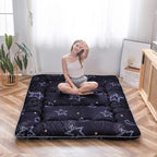 MAXYOYO Japanese Floor Mattress Futon Mattress, 4" Thicken Tatami Mat Sleeping Pad Foldable Roll Up Mat Boys Girls Dormitory Pad Kids Floor Lounger Pillow Bed, Charcoal Grey, Queen Size