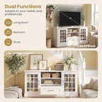 Giantex Farmhouse TV Stand for 65/70 Inch TV, Tall Entertainment Center with Storage Cabinets, Glass Doors, Drawer, Removable Shelves, Media TV Console Table for Living Room, Bedroom (White)