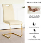 Goujxcy Dining Chairs Set of 4, Modern High Back Kitchen Chairs with Metal Legs and Faux Leather Padded Seat Upholstered Dining Chairs for Dining & Kitchen,Living Room (Light Yellow&Gold, Set of 4)