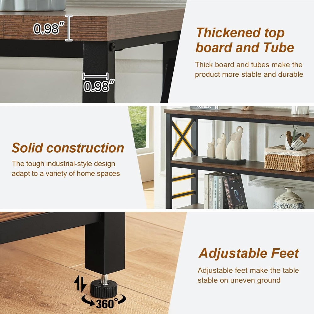 Hombazzar 3-Tier Sofa Table,Console Tables for Entryway,Brown 47" | Stab...