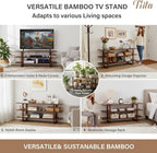 Tiita Wooden TV Stand for 65 Inch TV, Modern Media Console Table with 3-Tier Storage Shelves, Long Entertainment Center for Living Room, Walnut TV Stand with Open Display Rack
