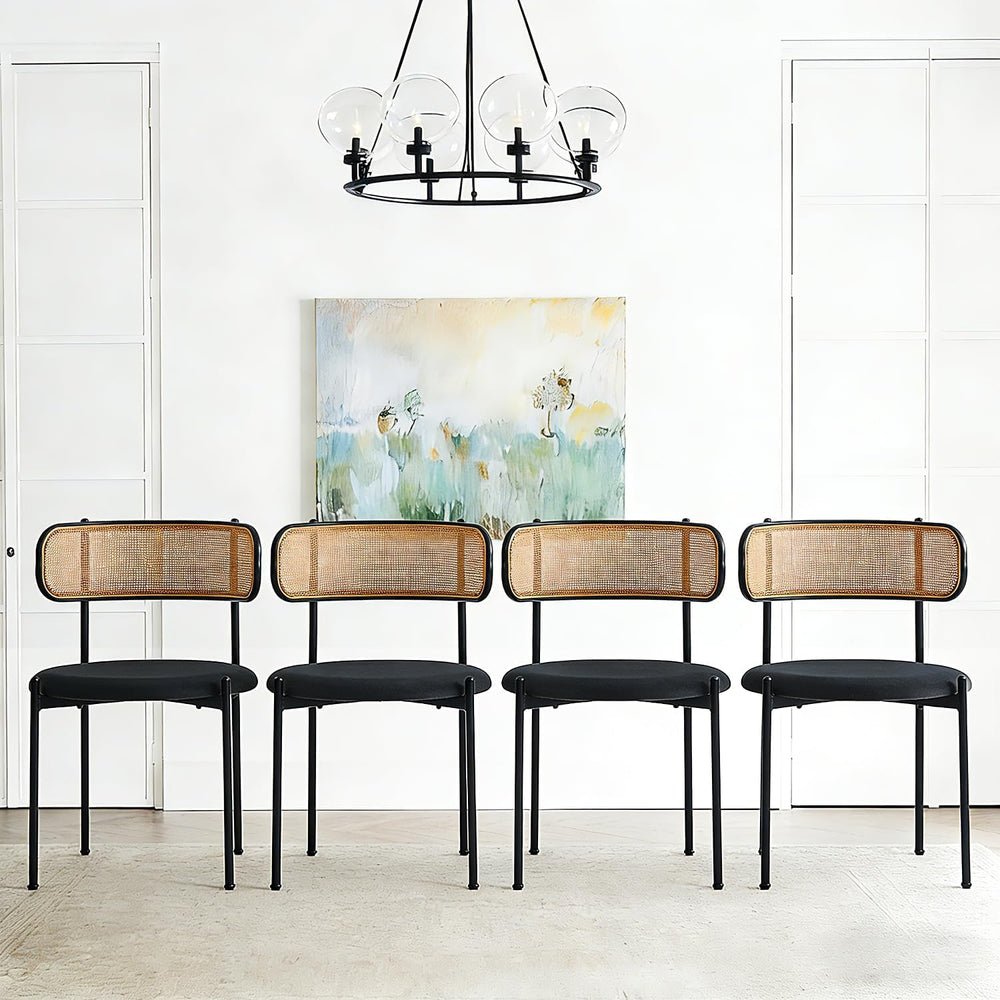 Rattan Dining Chairs Set of 4, Mid-Century Modern Chair with Boucle, Kitchen ...