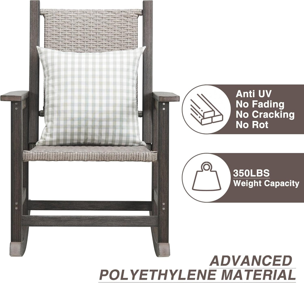 Wicker Outdoor Rocking Chair Set of 2 for Adult, Dark Brown | Durable HDPE frame with woven seat and back, weather-resistant, ideal for porch, patio, garden, lawn, balcony and outdoor use