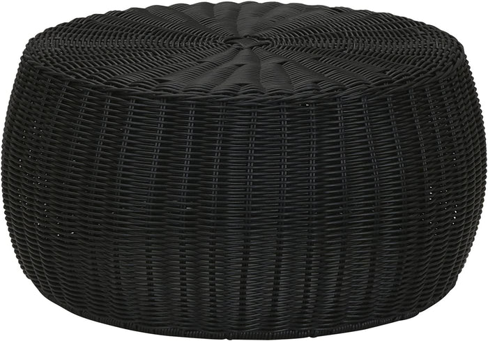 Household Essentials Handwoven Resin Storage Stool Ottoman, Black