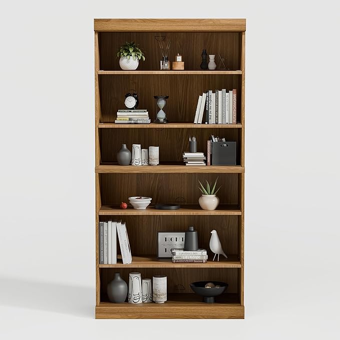 62" Wooden Book Shelf, 5 Shelf Bookcase, Modern Bookshelf with Adjustable Shelf for Home Office, Study Room, Oak