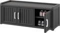 KAMABOKO Outdoor Shoe Storage Cabinet Waterproof UV-Resistant, Entryway Storage Bench Indoor Outdoor with 3 Barn Doors, Adjustable Shelves for Entryway, Bedroom, Hallway,Living Room(Black)