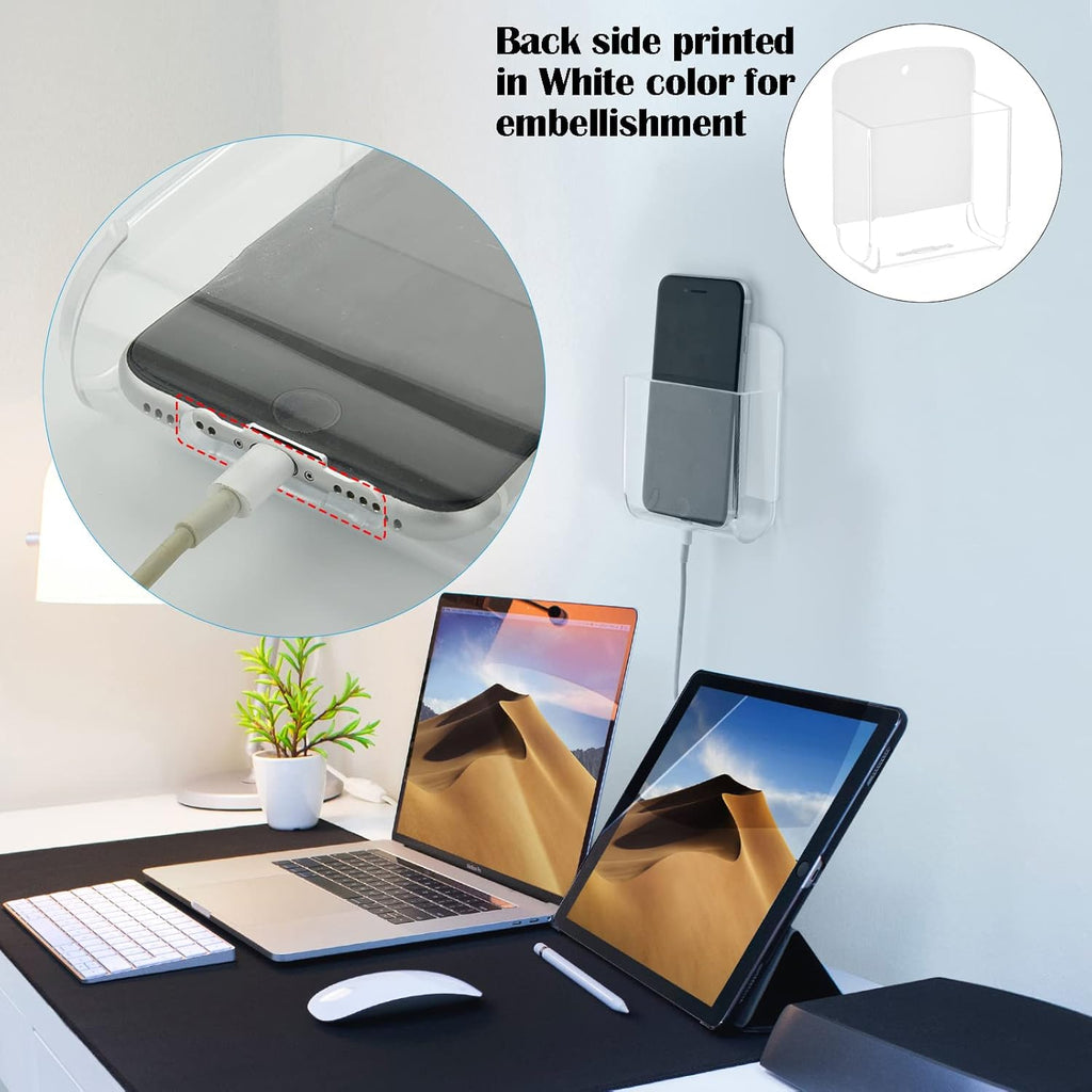 Cosmos Pack of 2 Acrylic Remote Control Holder Adhesive Wall Mount Phone Holder Wall Mount Organizer Media Storage Box Phone Charging Storage Box for Home Office Living Room Bedroom (Transparent)