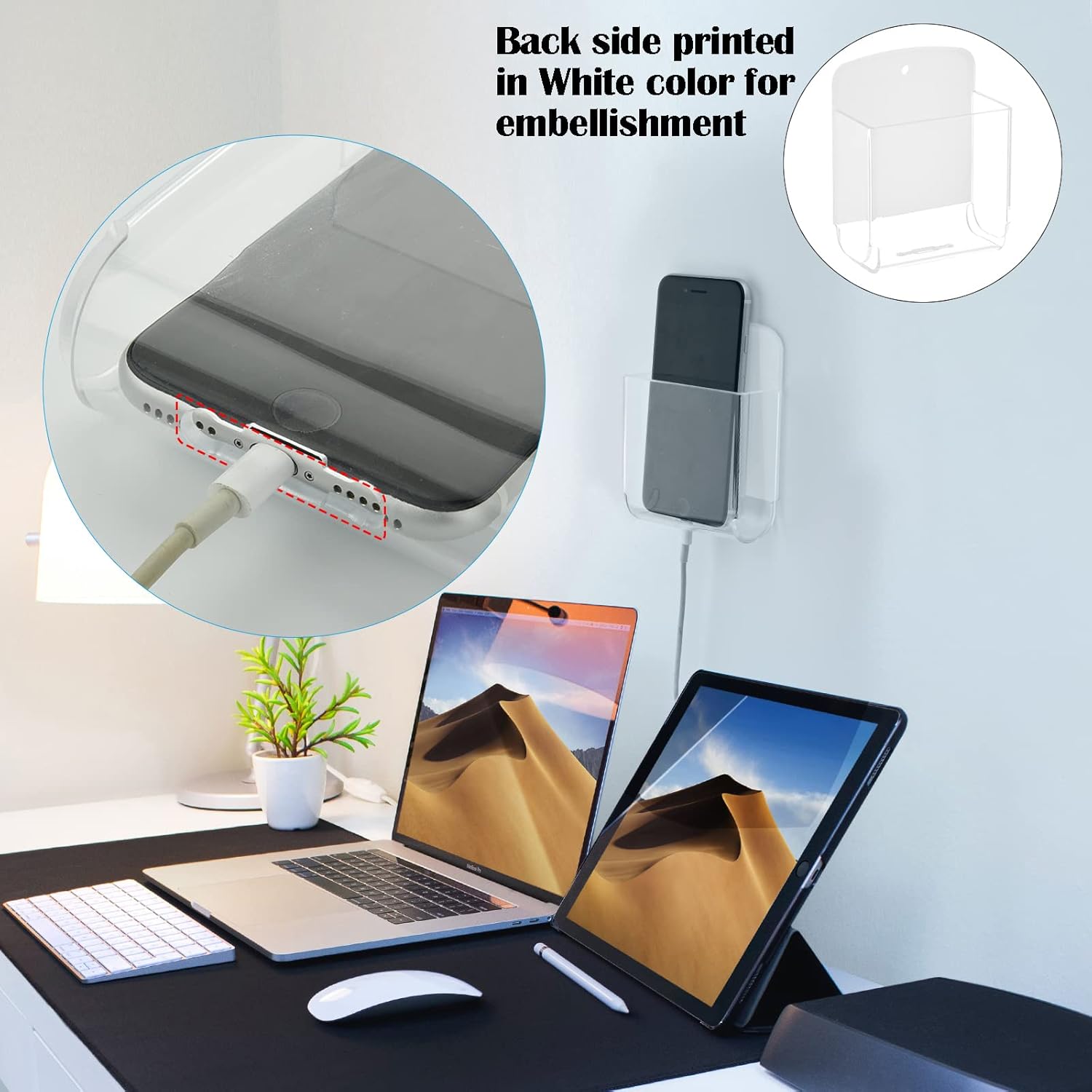 Cosmos Pack of 2 Acrylic Remote Control Holder Adhesive Wall Mount Phone Holder Wall Mount Organizer Media Storage Box Phone Charging Storage Box for Home Office Living Room Bedroom (Transparent)