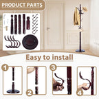 Solid Wooden Coat Rack Stand, Coat Racks Freestanding with 14 Hooks, Natural Birch Wood Coat stands with Sturdy Round Base, Tree Coat Hanger Standing for Entryway Bedroom Office (Chi Bang)