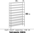 14" Deep x 54" Wide x 86" Height x Wire Shelving Kit | 10-Tier | NSF Commercial Storage Rack Unit