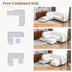 Merax Modern 90" U-Shaped Chenille Sectional Sofa Set, Modular Sofa Couch with a Movable Ottoman, a Coffee Table with Hidden Charging Devices for Living Room, White