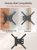ELIVED TV Wall Mount for Most 26-60 Inch TVs, Wall Mount Bracket Max VESA 400x400mm, Swivel and Tilt Full Motion TV Mount with Single Stud Perfect Center Design, Corner Mount Holds up to 77 lbs.