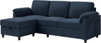 Vongrasig Convertible Sectional Sofa Couch, 3 Seat L Shaped Sofa with Removable Pillows Soft Corduroy Fabric Small Couch Mid Century for Living Room, Apartment and Office (Blue)