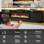 70" Fireplace TV Stand for TVs up to 80 Inches with 36'' Electric Fireplace & Remote, Modern Entertainment Center with LED Light,Woodeen TV Console for Living Room, 8 Acrylic Posts, Black