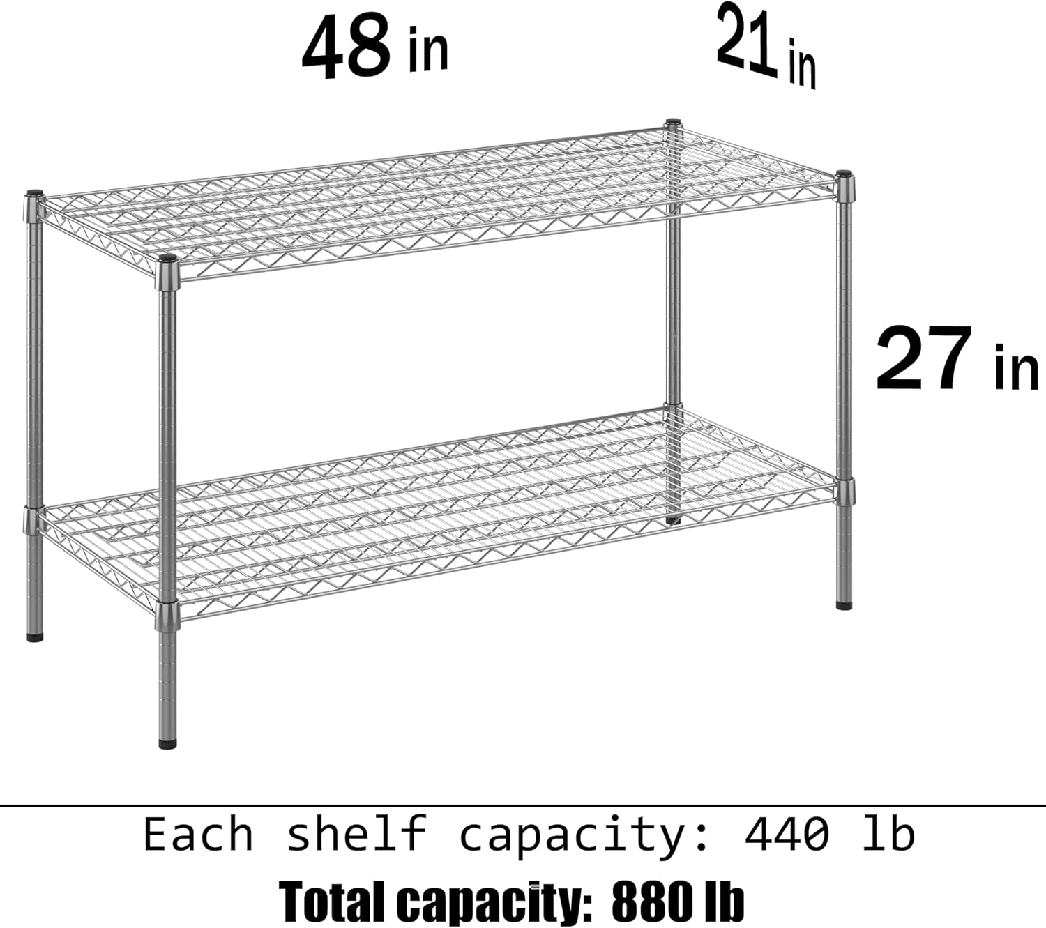 21" Deep x 48" Wide x 27" Height Wire Shelving Kit | 2-Tier | NSF Commercial Storage Rack Unit