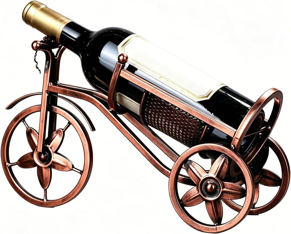 Metal Wine Rack, Tricycle Shaped Small Wine Bottle Holder | Welded Iron Frame...