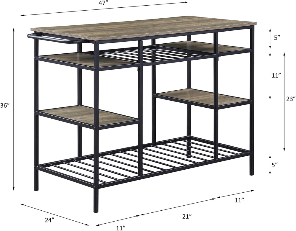 Rustic Oak & Black Kitchen Island with 6 Open Compartments | 6 open compa...