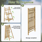 Bamboo Ladder Plant Shelf, 3 Tier Foldable Flower Pot Display Rack, Indoor Outdoor Balcony Decor, Freestanding Plant Organizer for Home Patio Lawn Garden Wooden