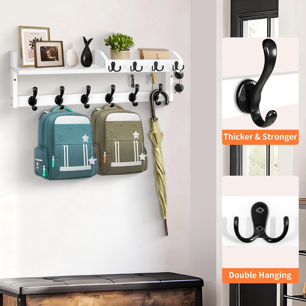27.5" Wall Mount Coat Rack with Shelf, Key Holder & Mail Organizer, ...