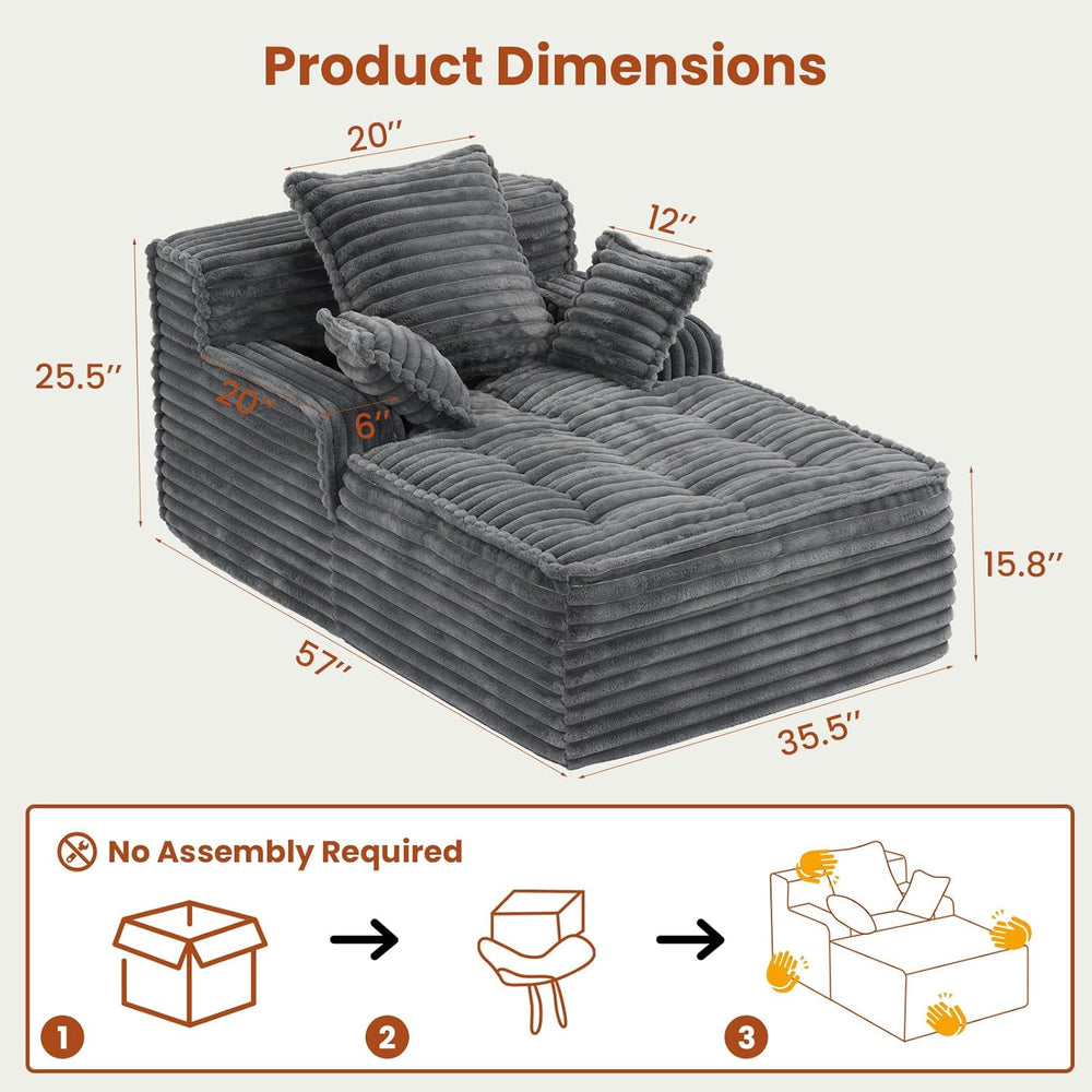 Chaise Lounge Chair Indoor, Top Fixed-Point Comfort Layer Couch, 57''...