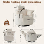 FOXHUNTER Power Nursery Rocking Chairs 300°Swivel Corduroy, White | 30° Rocking Mode, Glider Rocking Recliner With USB Port, Phone Holder,2 Cushions, Adjustable Headrest,for Living Room