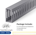 ZhiYo H2in x W1in Server Rack Cable Management Raceway, 99in (6X L16.5in) Cable Raceway Kit, Electrically Safe PVC Open Slot Wire Cover, Cord Hider for Under Desk/Computer/Network Cords, Grey