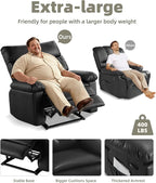 GarveeHome Oversized Wide Recliner Chair - Heat and Massage, PU Leather Extra Wide Manual Recliner for Adults, Large Lazy Chair with 1.5X Sponge Comfort Arm and Back for Living Room, Bedroom
