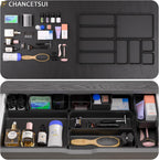 Black Bathroom Drawer Organizer Trays: 9 PC Stackable Desk Organizers Bin | vanity office kitchen modern shallow containers modular storage