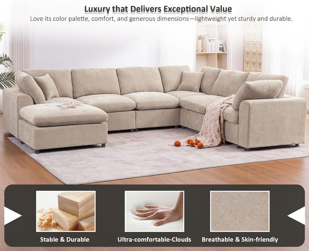 Oversized Modular Sectional Sofa, 7 Seater Cloud Couch with Ottoman | 130&quo...