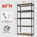 60" H x28 W x12 D Father&I 5-Shelf-Rack Shelves Industrial Metal Steel Garage/Kitchen Storage Heavy-Duty Adjustable Tall Shelving Units Organizer for Closet/Pantry/Attic/Laundry, Black