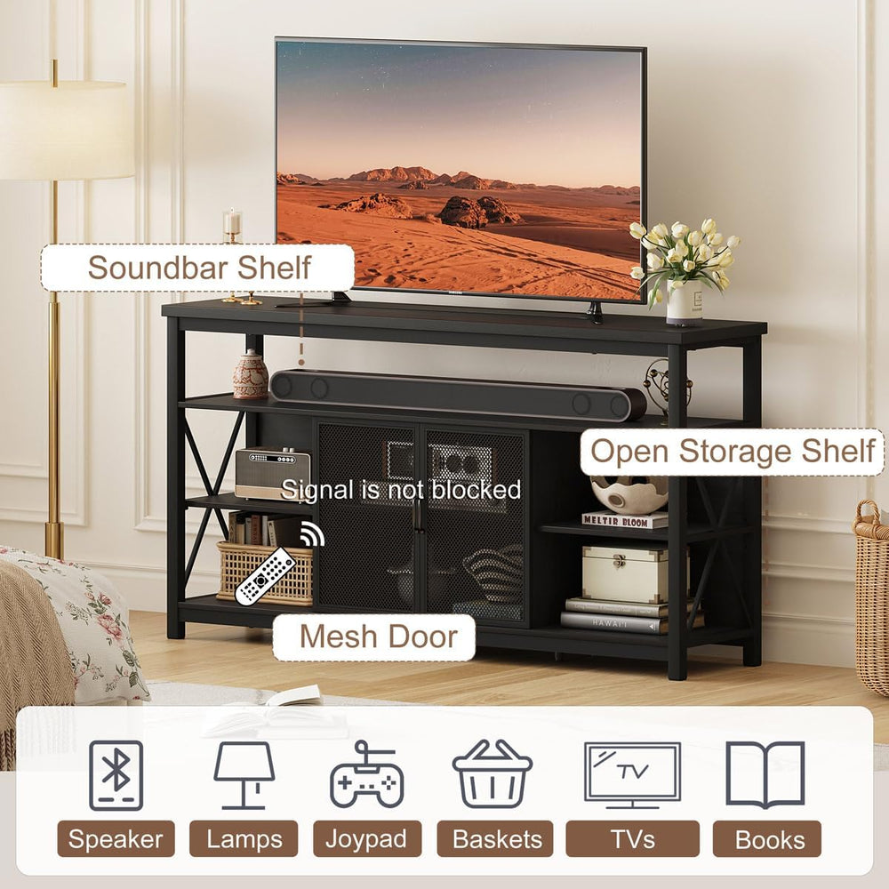 BON AUGURE Tall TV Stand for TVs up to 65 Inch, Industrial Wood Entertainment...