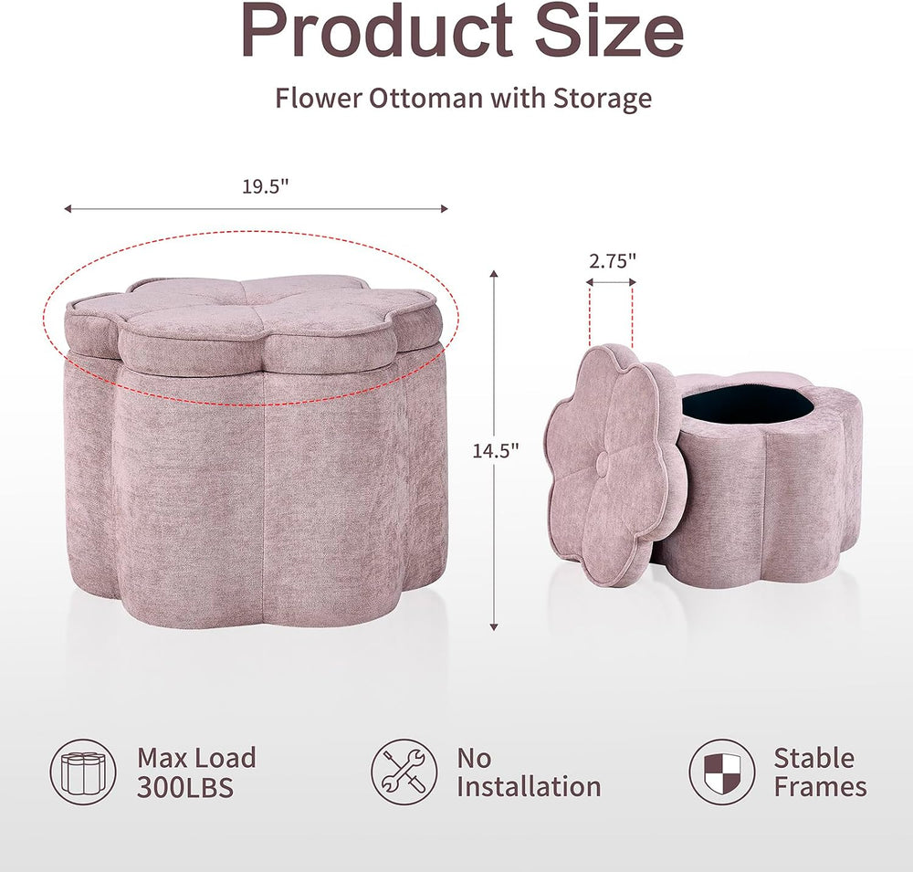 Crestview Collection 14.5" H Pink Flower Storage Ottoman,Sandy Pink | Ch...