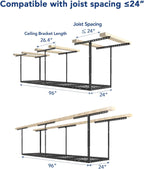 FLEXIMOUNTS 2x8 Garage Storage Rack, Adjustable Overhead Storage Organization System, Heavy Duty Metal Ceiling Rack, 400lbs Weight Capacity, Black, Classic Series