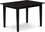 East West Furniture NOFL3-BLK-21 3 Piece Modern Dining Table Set Contains a Rectangle Wooden Table with Butterfly Leaf and 2 Blue Linen Fabric Upholstered Chairs, 32x54 Inch, Black