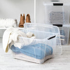 IRIS USA 40 QT Plastic Storage Box with Lid and Latches - 6 Pack - BPA-Free, See-Through Organizing Solution, Durable Nestable Stackable Containers, Secure Pull Handle - Clear