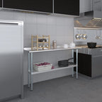 AmGood 14 in. x 60 in. Stainless Steel Work Table with 1.5 in. Backsplash | Metal Kitchen Food Prep Table