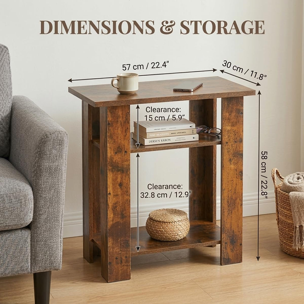 Narrow Side Table, 3 Tier Rustic End Table for Living Room, Small Wood Nights...