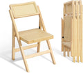 VINGLI 4 Pack Rattan Dining Chair, Wood Folding Chair with 360° Swivel Backrest, Rubberwood Frame and Rattan Woven Seat and Back, Natural Color, Set of 4